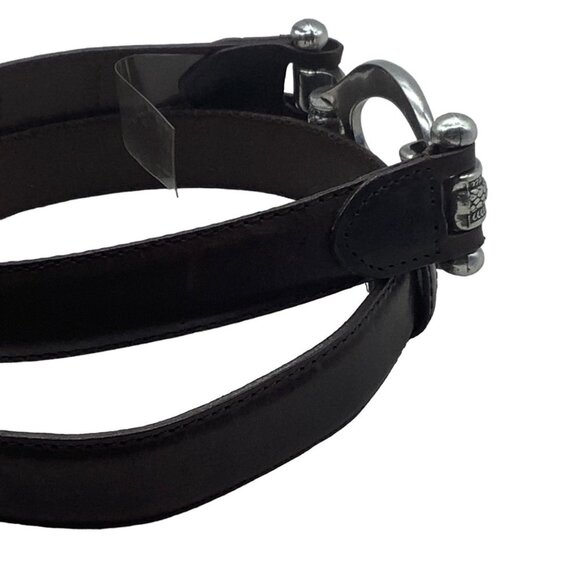 Vtg Brown & Clark Leather Engraved Silver Hook Buckle Belt Women Small‎ Medium main image 6